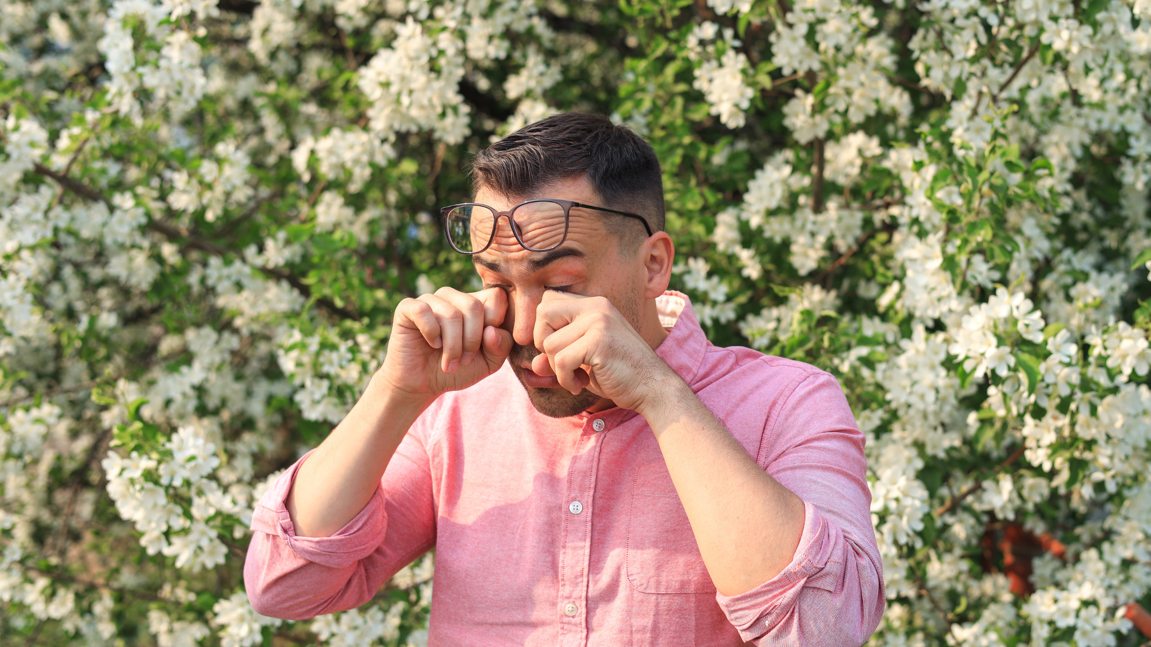 Spring allergies man with spring allergies
